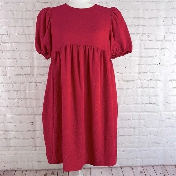 Who What Wear Puff Short Sleeve Dress Barberry Size Medium - Picture 2 of 13